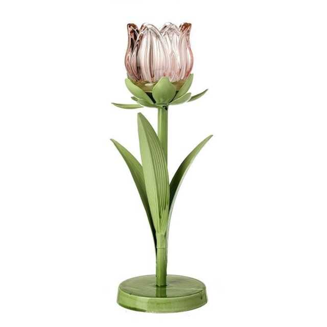 Tea Light Candle Holder - Pink Tulip Tea-Light Spring Room Decoration Easter Glass Flower