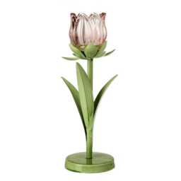 Tea Light Candle Holder - Pink Tulip Tea-Light Spring Room Decoration Easter Glass Flower