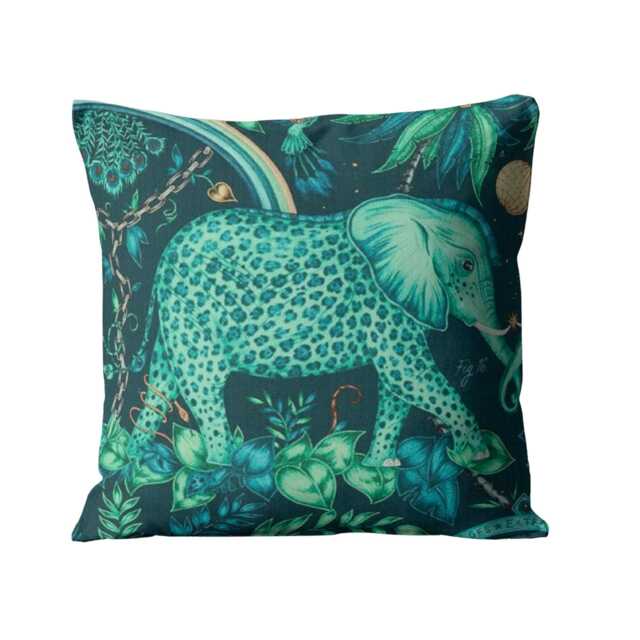 Clarke & Clarke, Teal Green Velvet Cushion Cover, Fantasy Elephant Throw Pillow Home Decor - image 1