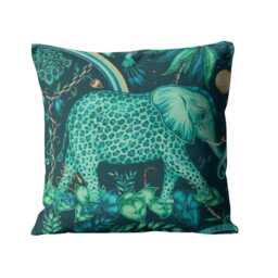 Clarke & Clarke, Teal Green Velvet Cushion Cover, Fantasy Elephant Throw Pillow Home Decor - thumbnail 1