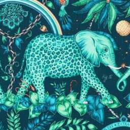 Clarke & Clarke, Teal Green Velvet Cushion Cover, Fantasy Elephant Throw Pillow Home Decor - thumbnail 2