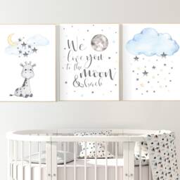 Giraffe Nursery Art Print Moon, Stars, Neutral Decor - thumbnail 2