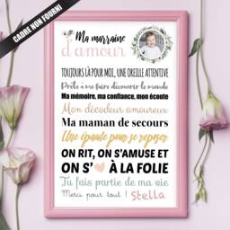 Gift Godmother Personalized Poster To Give Your Child's Golden Godmother, Along With The Photo Of Child, Signed By His First Name - thumbnail 1