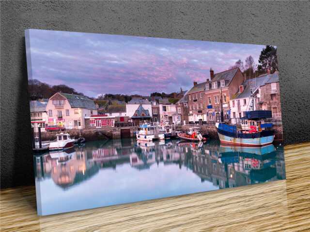 Padstow, Dawn At The Harbour, Historic Fishing Town, Red Tones, Panoramic, Home D??cor, Framed Canvas Art Print - image 1