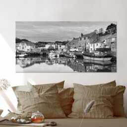 Padstow, Dawn At The Harbour, Historic Fishing Town, Red Tones, Panoramic, Home D??cor, Framed Canvas Art Print - thumbnail 4