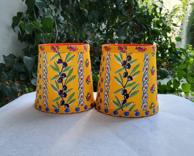 Pair Of Small French Country Lamp Shades, Sconce Or Chandelier, Bright Yellow Lampshade - image 1
