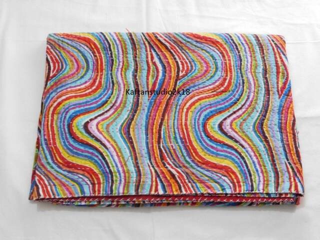 Handmade Indian Kantha Quilt Bedcover Colorful Cotton Bedspread Throw - image 1