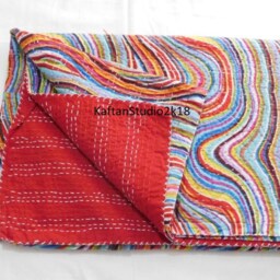 Handmade Indian Kantha Quilt Bedcover Colorful Cotton Bedspread Throw - thumbnail 2