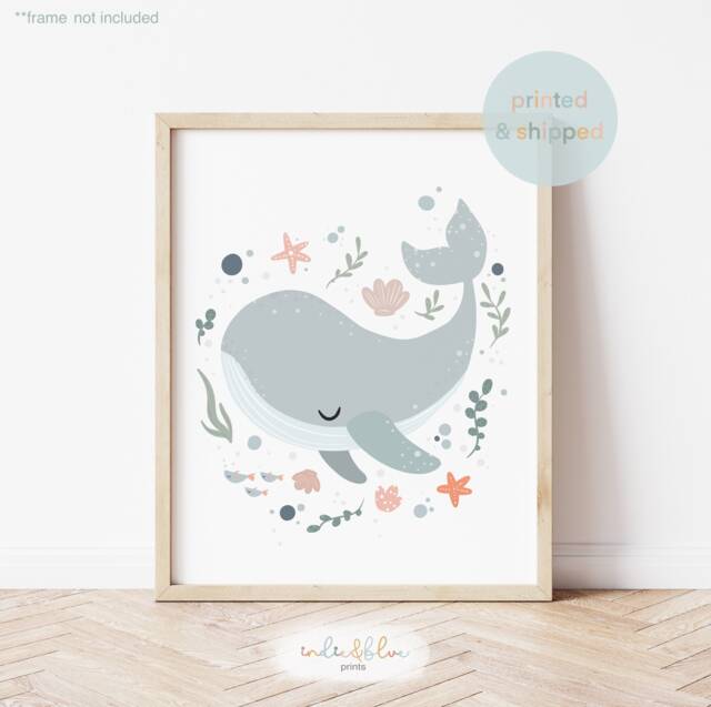 Whale Print, Sea Nursery Under The Ocean Nursery, Animals Playroom Prints, Kids Wall Art - image 1
