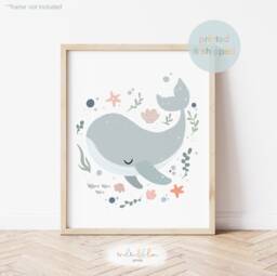 Whale Print, Sea Nursery Under The Ocean Nursery, Animals Playroom Prints, Kids Wall Art - thumbnail 1