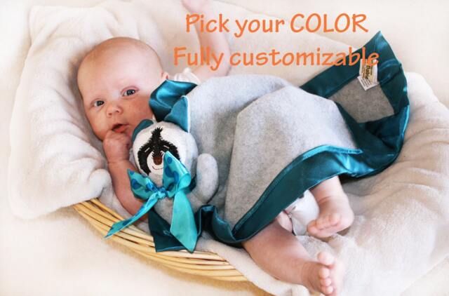 Gray Raccoon Security Blanket - Customizable Baby Lovey With Satin & Monogram Options - image 1