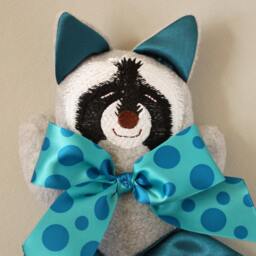 Gray Raccoon Security Blanket - Customizable Baby Lovey With Satin & Monogram Options - thumbnail 2