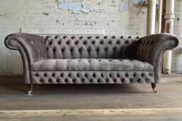 British Handmade Mole Grey Velvet 3 Seater Chesterfield Sofa