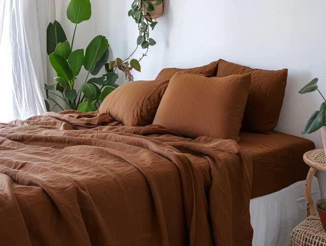Ginger Linen Sheet Set 1 Flat & Fitted 2 Pillowcases Stonewashed 100% Flax Linen Set - image 1