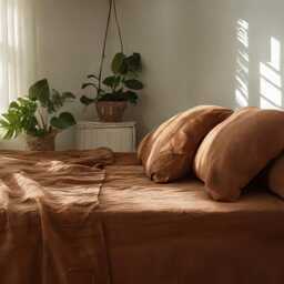 Ginger Linen Sheet Set 1 Flat & Fitted 2 Pillowcases Stonewashed 100% Flax Linen Set - thumbnail 4