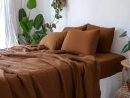 Ginger Linen Sheet Set 1 Flat & Fitted 2 Pillowcases Stonewashed 100% Flax Linen Set - thumbnail 1