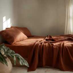 Ginger Linen Sheet Set 1 Flat & Fitted 2 Pillowcases Stonewashed 100% Flax Linen Set - thumbnail 3