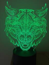 Wolf Head 3D Personalised Smart App Control Night Light Bluetooth, Music, 7&16M Colour Mobile App , Gift Led Lamp