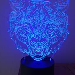 Wolf Head 3D Personalised Smart App Control Night Light Bluetooth, Music, 7&16M Colour Mobile App , Gift Led Lamp - thumbnail 3