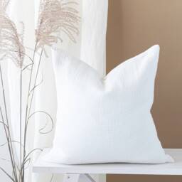 White Rectangular Lumbar Cushion, Linen Decorative Throw Pillow, Minimalist Textured Bedroom Pillowcase - thumbnail 3