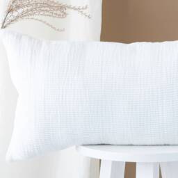 White Rectangular Lumbar Cushion, Linen Decorative Throw Pillow, Minimalist Textured Bedroom Pillowcase - thumbnail 2