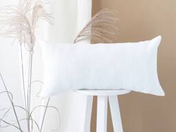 White Rectangular Lumbar Cushion, Linen Decorative Throw Pillow, Minimalist Textured Bedroom Pillowcase - thumbnail 1