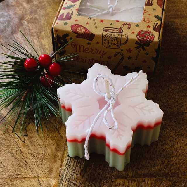 Snowflake Triple Colour Candle, Christmas Slice Or Tree Scent, Star Candle Gift in Box - image 1