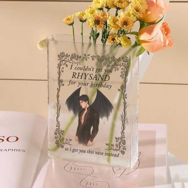 Rhysand Birthday Book Vase, Acotar Inspired Acrylic Night Court Fantasy Fan Gift, Quote Flower Bookish Gift - image 1
