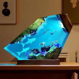 Shark Resin Night Light Ocean Wood Lamp, Bedroom Nightlight, Home Art Decor - thumbnail 3