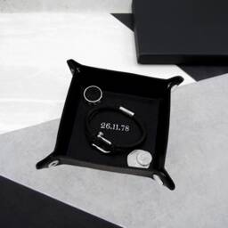 Personalised Special Date Leather Desk Tidy Coin Tray - Gifts For Him Travel Gift Valet Tray- Personalized Tray-Leather - thumbnail 1