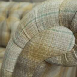 Handmade 3 Seater Beige Mustard Tartan Wool Fabric Chesterfield Sofa - thumbnail 4