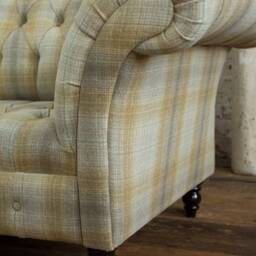 Handmade 3 Seater Beige Mustard Tartan Wool Fabric Chesterfield Sofa - thumbnail 3