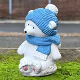 Winter Bear Sculpture Stone Polar Figurine Holiday Animal Handmade Concrete Garden Decoration Lovers Gift - thumbnail 1