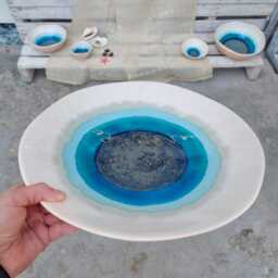Handmade Ceramic Wall Plate - Winter Crackle Glaze, Sculptural Art Decor - thumbnail 2