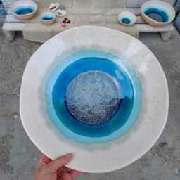 Handmade Ceramic Wall Plate - Winter Crackle Glaze, Sculptural Art Decor - thumbnail 3