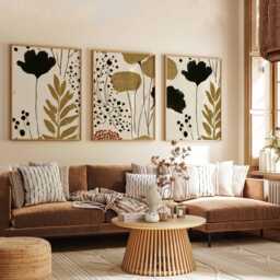 Neutral Abstract Floral Wall Art Set Of 3, Modern Botanical Prints in Beige & Black, Minimal Flower Posters For Contemporary Home Decor - thumbnail 3