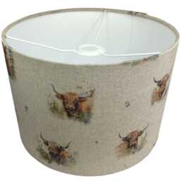 Highland Cow Lampshade For Ceiling & Table Lamps, Beige Linen Farmhouse Drum Light Shade - thumbnail 3