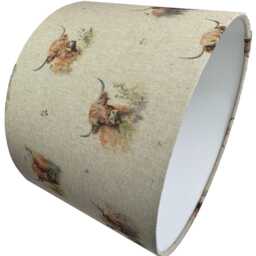 Highland Cow Lampshade For Ceiling & Table Lamps, Beige Linen Farmhouse Drum Light Shade - thumbnail 2