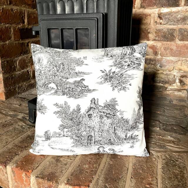 708. Handmade Toile De Jouy Black 100% Cotton Cushion Cover - image 1