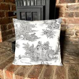 708. Handmade Toile De Jouy Black 100% Cotton Cushion Cover - thumbnail 1