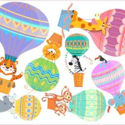 Hot Air Balloons Zoo Animals Wall Stickers Art Nursery Decals Graphic Cute Girls Boys - thumbnail 2