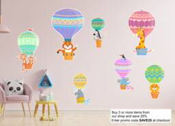 Hot Air Balloons Zoo Animals Wall Stickers Art Nursery Decals Graphic Cute Girls Boys - thumbnail 1