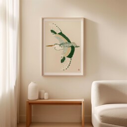 Flying Heron Poster, Japanese Bird Wall Art, Minimal Nature Print - thumbnail 3