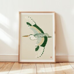 Flying Heron Poster, Japanese Bird Wall Art, Minimal Nature Print - thumbnail 4