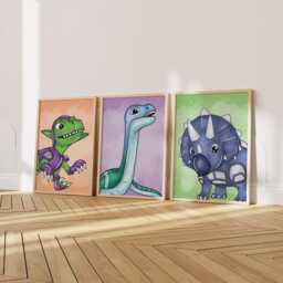 Superhero Dinosaur Wall Art Set Of 6 - Kids Spidey Room Printed Or Framed - thumbnail 3