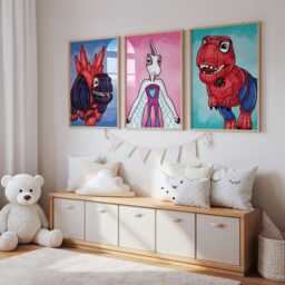 Superhero Dinosaur Wall Art Set Of 6 - Kids Spidey Room Printed Or Framed - thumbnail 2