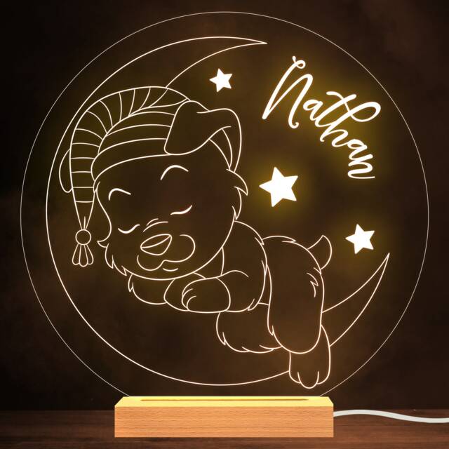 Kids Cute Dog Sleeping On The Moon Personalised Gift Warm White Lamp Night Light - image 1