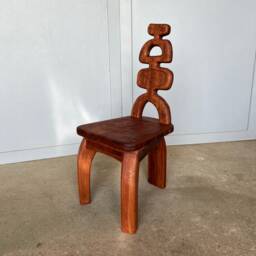 African Japandi Sculptural Wood Stool, Mahogany Chair, Modern Dining Stool - thumbnail 2