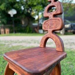 African Japandi Sculptural Wood Stool, Mahogany Chair, Modern Stool - thumbnail 2