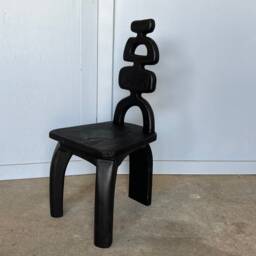 African Japandi Sculptural Wood Stool, Mahogany Chair, Modern Dining Stool - thumbnail 4